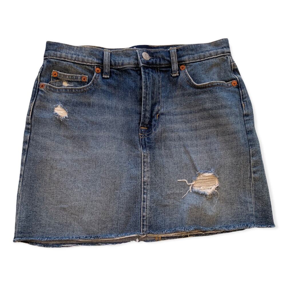 Size‎ 0 Gap Denim Jean Mini Skirt Women's Raw Frayed Hem Distressed 14"L